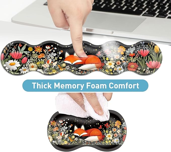 Keyboard Mouse Pad Set Extended Gaming Mouse Pad+Ergonomics Keyboard Wrist Rest Support Memory Foam Easy Typing Pain Relief 4Pcs XL Ultra Thick Desk MatSleeping Fox in Starry Night