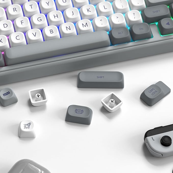 dagaladoo PBT Keyboard keycaps Japanese Style White/Grey MOA Keycap Set Dye-SublimationRetro Custom Replacement Key caps for 100% 75% 65% 60% mx TKL US Layout Mechanical Keyboard