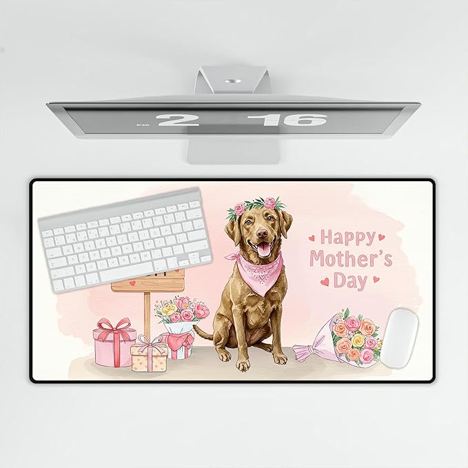 Happy Mother's Day Chesapeake Bay Retriever Love Dog Mom Heart Flower Desk Mat Full Keyboard Mouse Pad Chessie Dog Lover Large Mousepad 12004