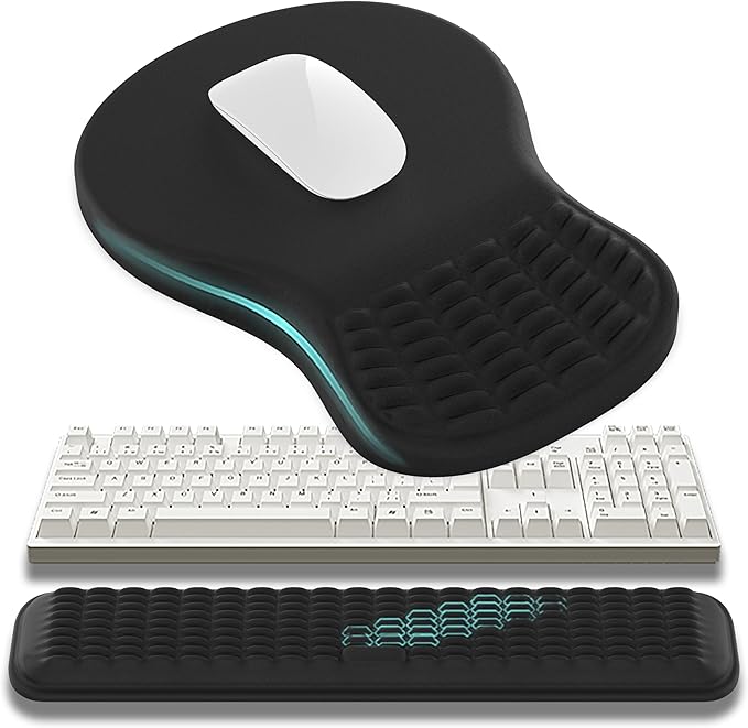 MEKASS Ergonomic Mouse Pad and Keyboard Wrist Rest Set Super Soft Memory Foam Desk Wrist Support for Computer Keyboard Non-Slip Arm Palm Rests Cushion for Typing Gaming Office Laptop Mac (Black)