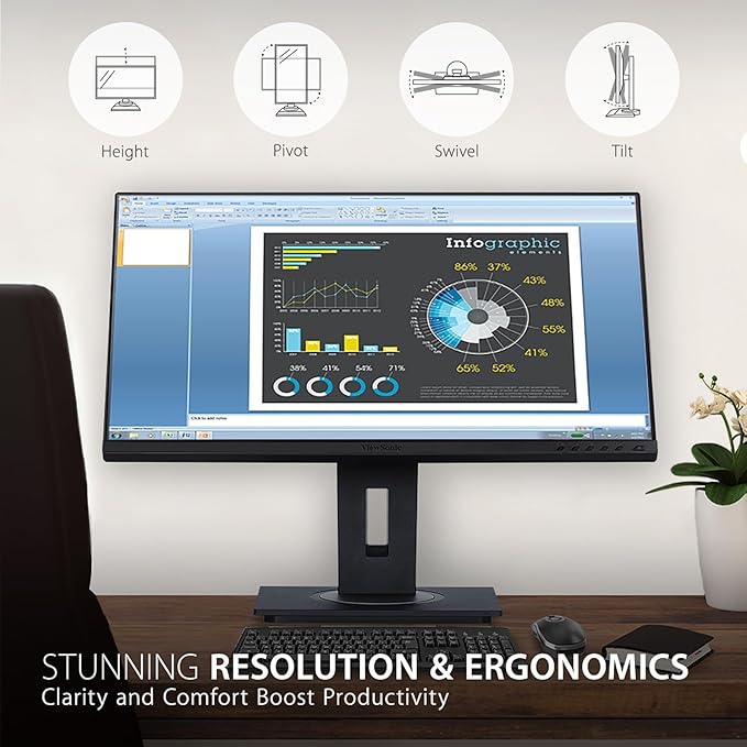 ViewSonic VG2448A 24 Inch IPS 1080p Ergonomic Monitor with Ultra-Thin Bezels HDMI DisplayPort USB VGA and 40 Degree Tilt for Home and Office