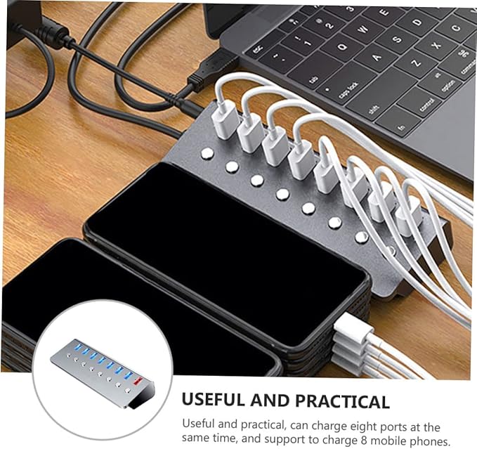 HOMSFOU 7-Port USB Hub Splitter 3.0 Independent Control USB Extender for Laptops and PCs Portable for Charging and Data Transfer
