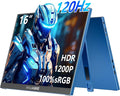 WUAWE 16 1200P 120Hz Portable Monitor for Laptop 100% sRGB Portable Laptop Monitor with Built-in Stand HDR and Freensync External USB C Monitor for Phone MacBook Laptop PC(Blue)