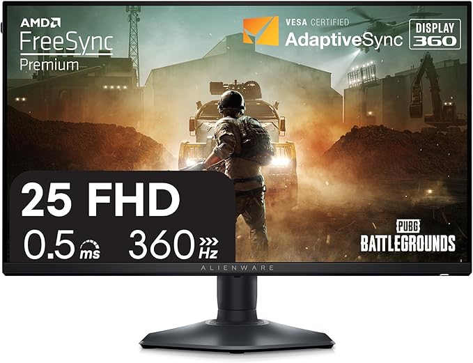 Alienware 25 Gaming Monitor AW2523HF 24.5 IPS LED Full HD (1920 × 1080) 360Hz Display - AMD FreeSync - VESA - Monitor (USB HDMI) Height/Tilt/Swivel/Pivot Adjustability - Dark side of the Moon