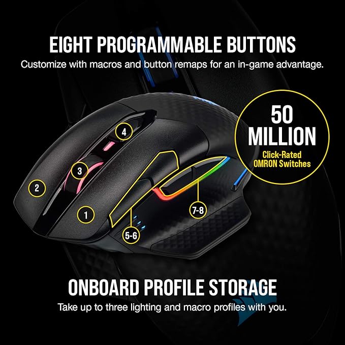 Corsair Dark CORE RGB PRO SE Wireless FPS/MOBA Gaming Mouse with Qi Charging – 18000 DPI – 8 Programmable Buttons – Sub-1ms Wireless – iCUE Compatible – PC Mac PS5 PS4 Xbox – Black