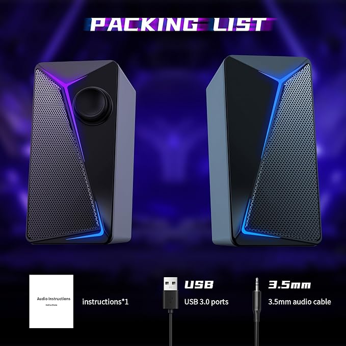 ROSON Computer Speakers Gaming PC Speakers with Enhanced Bass and Volume Control Stereo 2.0 USB Powered 3.5mm Aux Multimedia Speakers for Laptop/Desktop/Tablets/Phone