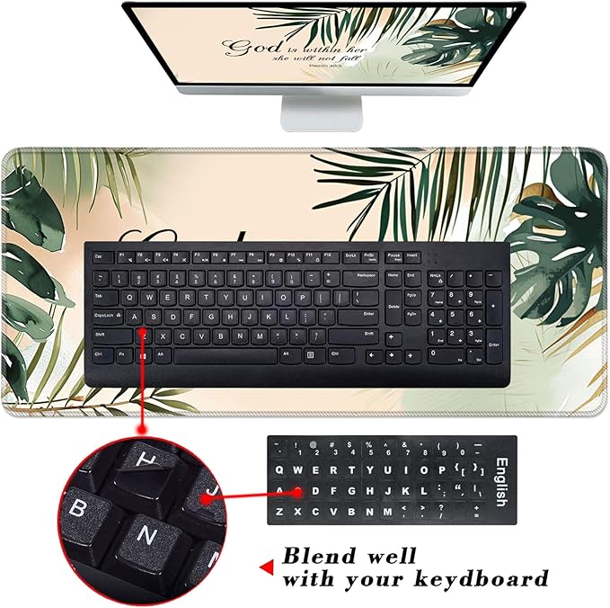 Keyboard Wrist Rest and Mouse Pad with Wrist Support Set Ergonomic CoasterMemory FoamEasy Typing Pain ReliefLarge XL Desk Mat 31.5x 11.8Matcha Green Plant Abstract Bible Verse Psalm 46-5