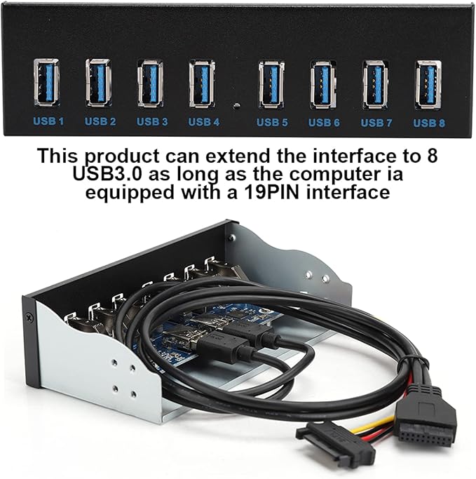 Yctze USB 3.0 Front Panel with 8 Ports Hub and 19PIN Optical Drive Extension Adapter for PC Computer 5.25 Internal Front USB 3.2 Hub