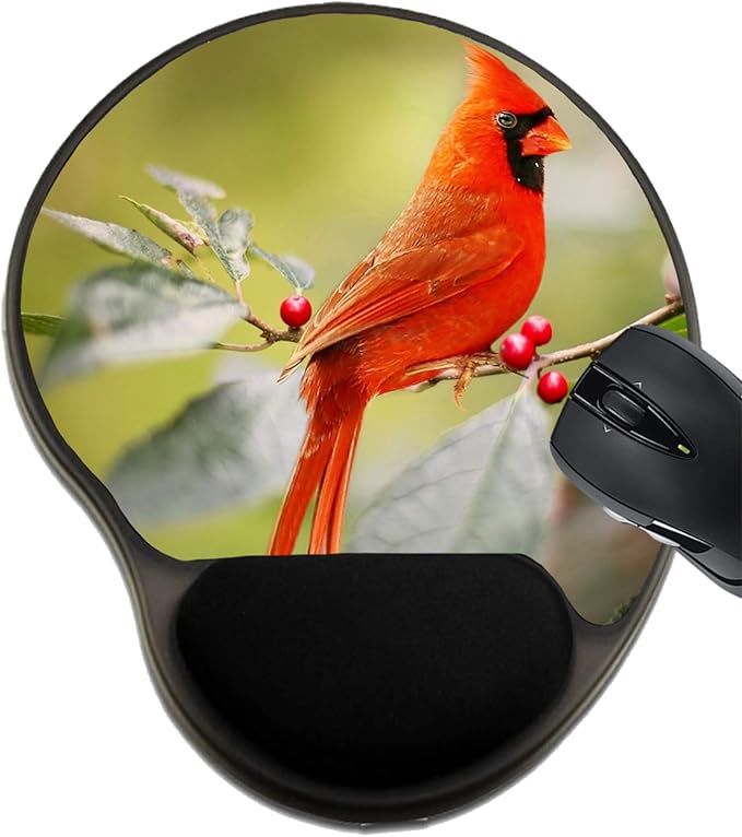 MSD Mousepad Wrist Rest Protected Mouse Pads/Mat with Wrist Support Design for Nature Wildlife Bird Red Cardinal Avian Feathers Male Birding Wing Songbird