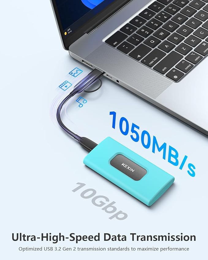 KEXIN 512GB External SSD Hard Drive USB 3.1 Type-c Portable Solid State Drive 512G up to 1050MB/s for PC Mac Android Game Console and More