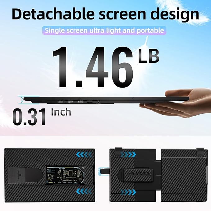 Laptop Screen Extender Dual Monitor - 15.6 Portable Monitor Detachable IPS 1080P FHD 85% NTSC Travel Screen USB-C HDMI Port Compatible with Wins Mac Chrome Dex Fits 13-17 Laptops