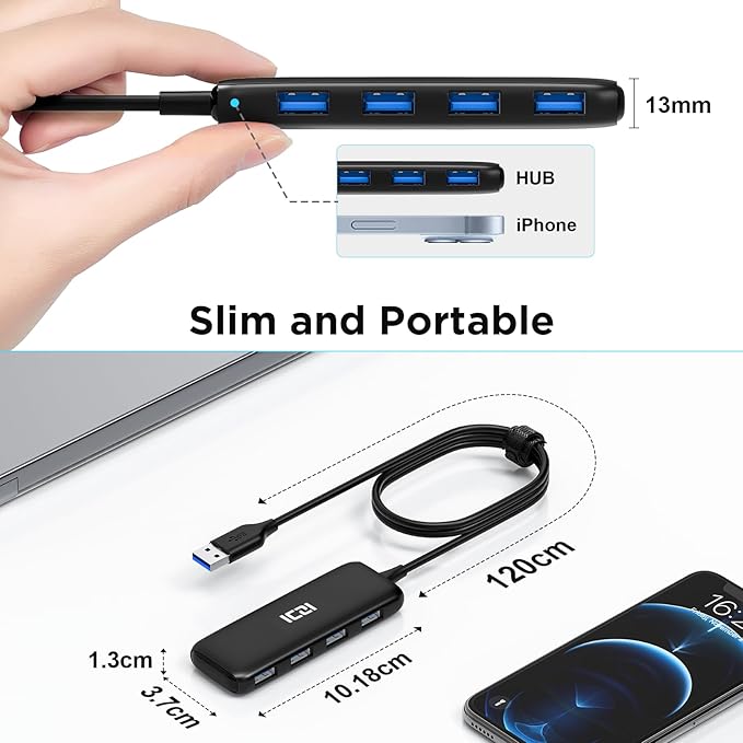 ICZI USB C 3.2 HUB &amp USB 3.0 Hub 4-Port Data USB Hub with 4ft Long Cable USB Splitter Adapter for MacBook Mac mini Surface Pro XPS Laptop PC Flash Drive Mobile HDD