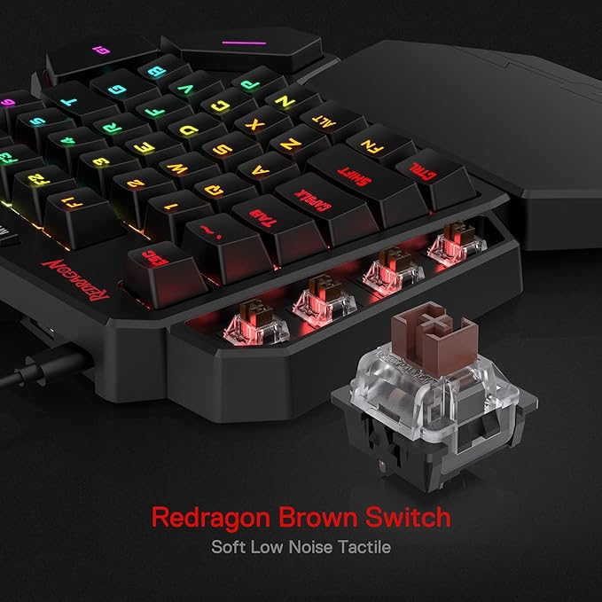 Redragon K585 DITI Wired One-Handed RGB Mechanical Gaming Keyboard 42 Keys Type-C Professional Gaming Keypad w/Upgraded Hot-Swappable Socket 7 Onboard Macro Keys &amp Detachable Wrist Rest