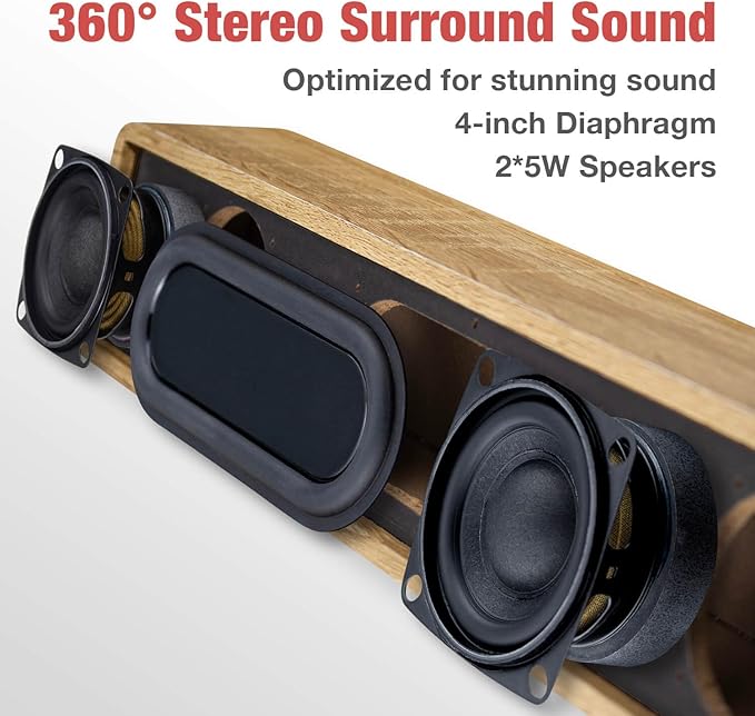 MICA Computer Speakers Vintage Wired Computer Sound Bar Retro Wooden Mini Soundbar USB Powered PC Speakers for Desktop Monitor Laptop Tablet 3.5mm Aux Connection Angled (Yellow)