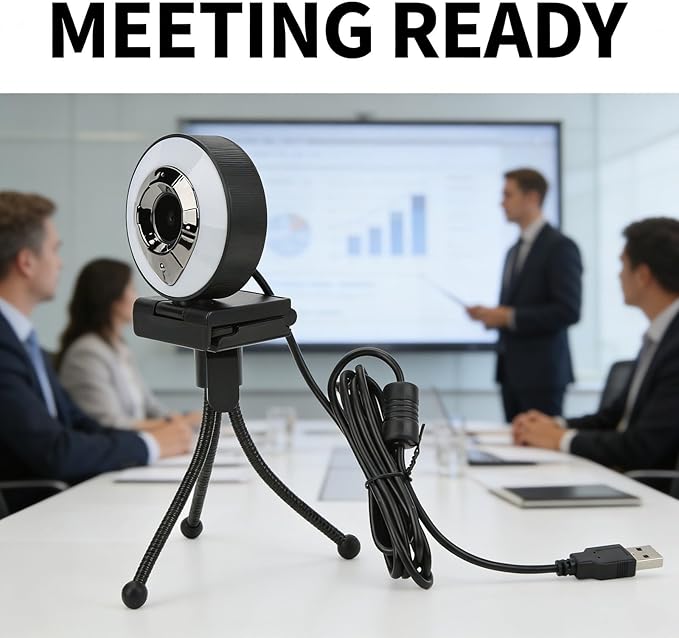 1080P HD Web Camera with Autofocus USB2.0 Webcam for Desktop Laptop PC Clear Video Self Beauty - Adjustable Lighting 360 Degree Rotation Video Call Friendly