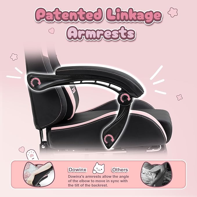 Dowinx Gaming Chair Cute with Cat Ears and Paw Lumbar Ergonomic Computer Chair for Girl with Footrest and Headrest Comfortable Reclining Game Chair 292lbs for Adult Teen Black