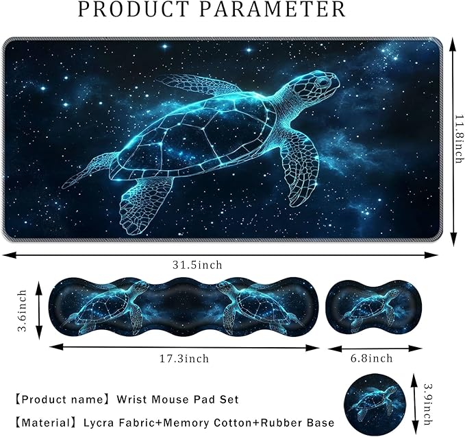 Keyboard Wrist Rest SetMemory Foam Wrist Support Mouse Pad31.5x11.8 Desk Mat for Comfortable Typing &amp Pain ReliefNon-Slip Base for Office &amp Home Use - Starry Sea Turtle