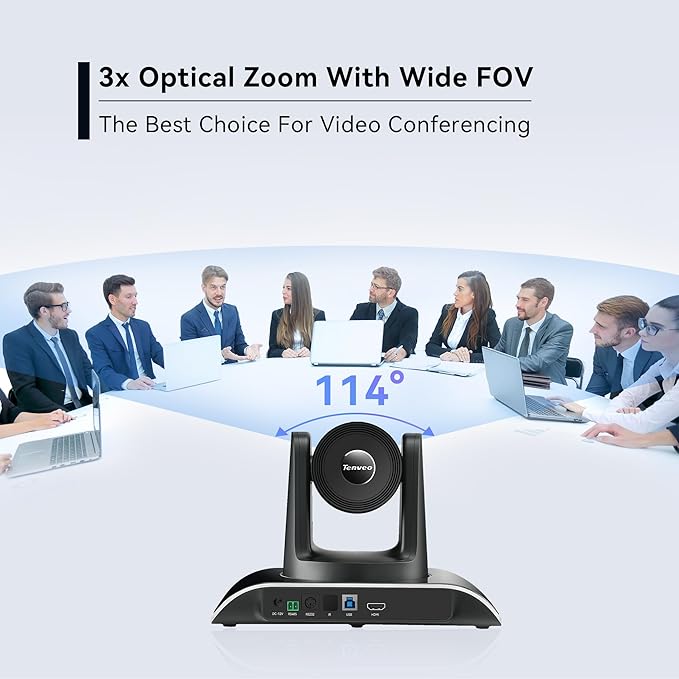 Tenveo 3X Optical Zoom 1080P 60FPS PTZ Conference System with 93°Wide-Angle Lens and MagiCall Bluetooth Speakerphone Video Output via USB 3.0/HDMI/RS485/RS232 Ideal for Large Meetings