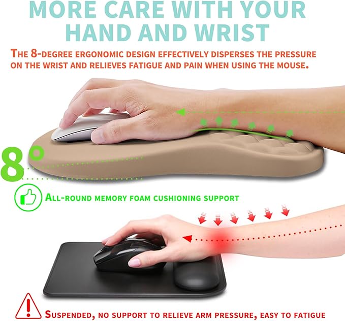 Ergonomic Mouse Pad Wrist Support with Memory Foam Massage Bulge Carpal Tunnel Pain Relief Mousepad Wrist Rest for Mouse(12x8 inch Sand Color)