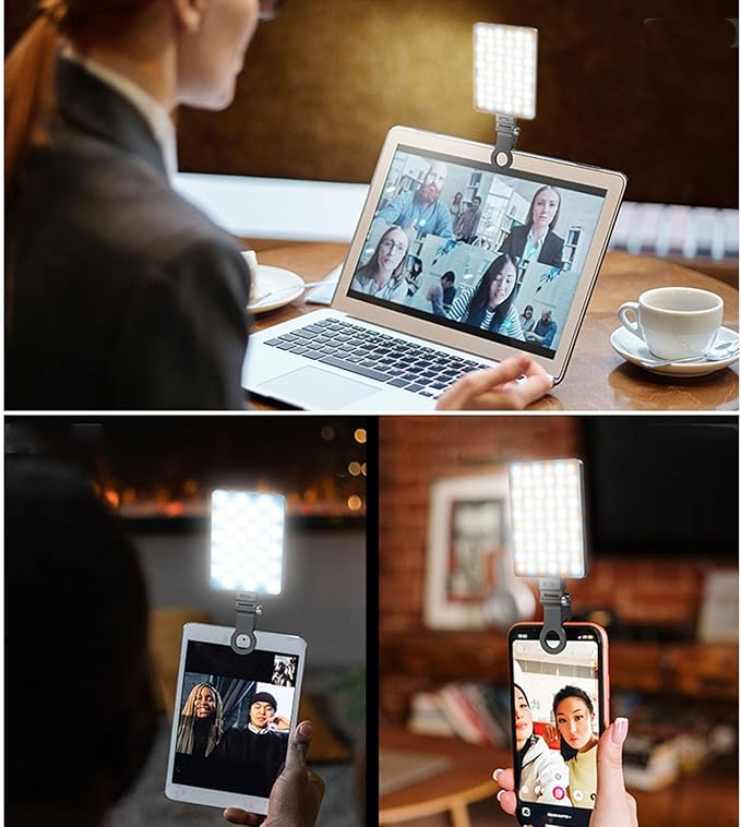 Webcam Fill LED Video with 3 Color Temperature Stepless Dimming 3000K to 9900K Type C Charging On for Laptop Meeting Phone Selfie Video Conference