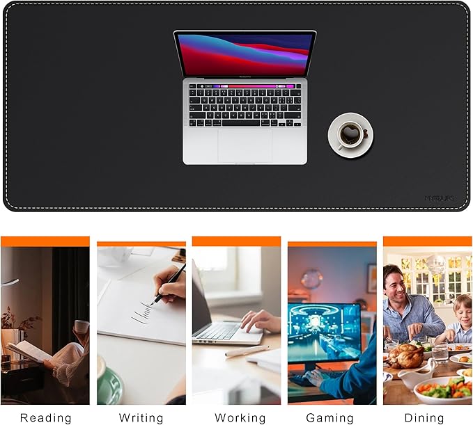 Mydours Large Desk Mat 51.2 x 23.6 PU Leather Surface for Smooth Mouse Control Office Desk Blotter with Scratch-Resistant Design Extended Gaming Surface Spacious Laptop Coverage (Black)
