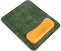 Leather Mouse Pad with Wrist Support Vintage Frosted Leather Handmade Ergonomic Design 25x21cm (Green with Yellow)