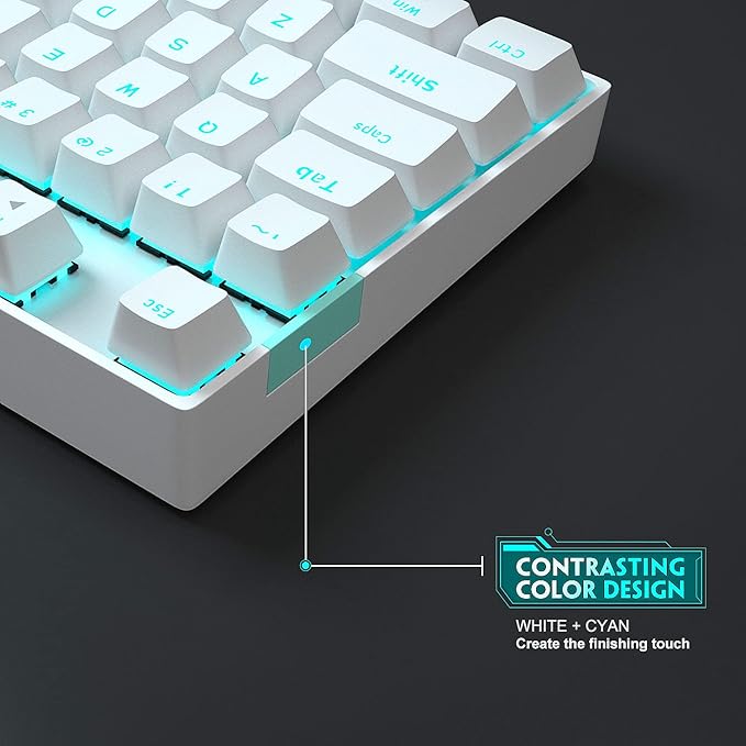 MageGee Mechanical Gaming Keyboard with Blue Switch Compact 87 Keys Wired Computer Keyboard for Windows Laptop PC Gamer LED Ice Blue Backlit White