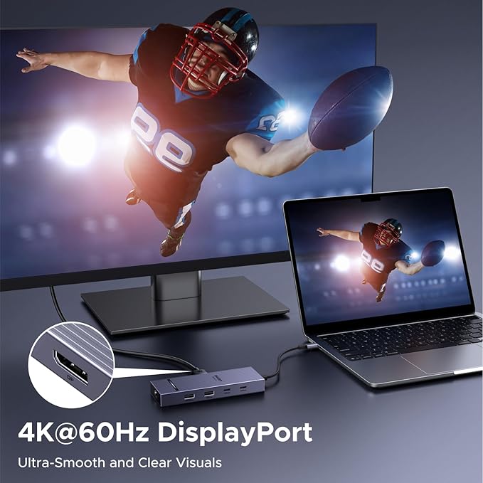 UGREEN Revodok Pro 7 in 1 USB-C Hub to DisplayPort 4K 60Hz 100W Power Delivery 10Gbps USB-A and USB-C 3.2 for MacBook Pro/Air iPad Pro Thinkpad Rog Ally and More.