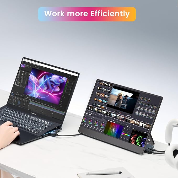 JUSTTHINK 16 Inch 144Hz Portable Gaming Monitor FHD 1200P IPS Laptop Second Screen with Built-in Battery USB-C HDMI Plug &amp Play Ultra Slim Travel Monitor with Stand Cover