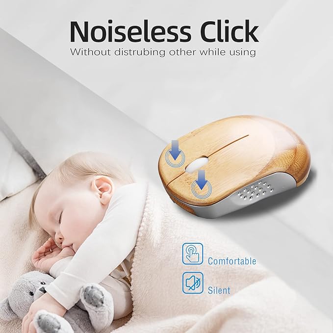 Icemouse Wireless Bamboo Mouse – Rechargeable Silent Optical Mouse 4 DPI USB Receiver Eco-Friendly for Laptop &amp PC