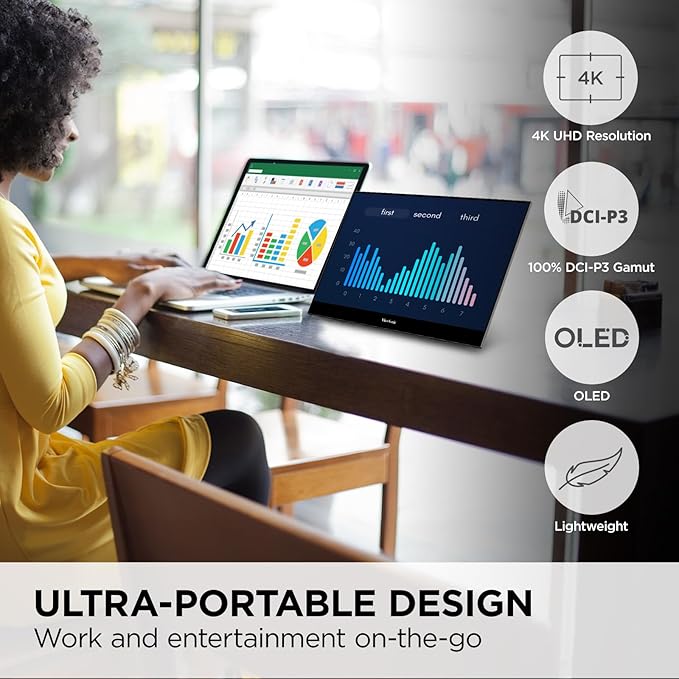 ViewSonic VX1655-4K-OLED 15.6 Inch 4K UHD Portable OLED Monitor with 2 Way Powered 60W USB C Mini HDMI Dual Speakers and Built-in Stand with Magnetic Cover
