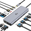 Laptop Docking Station 4 Monitors Dual HDMI+8K DP+VGA 10Gbps 100W PD 6 USB C/A Ports Ethernet SD/TF LIONWEI 13 in 1 USB C Hub for MacBook/Dell/HP/Surface