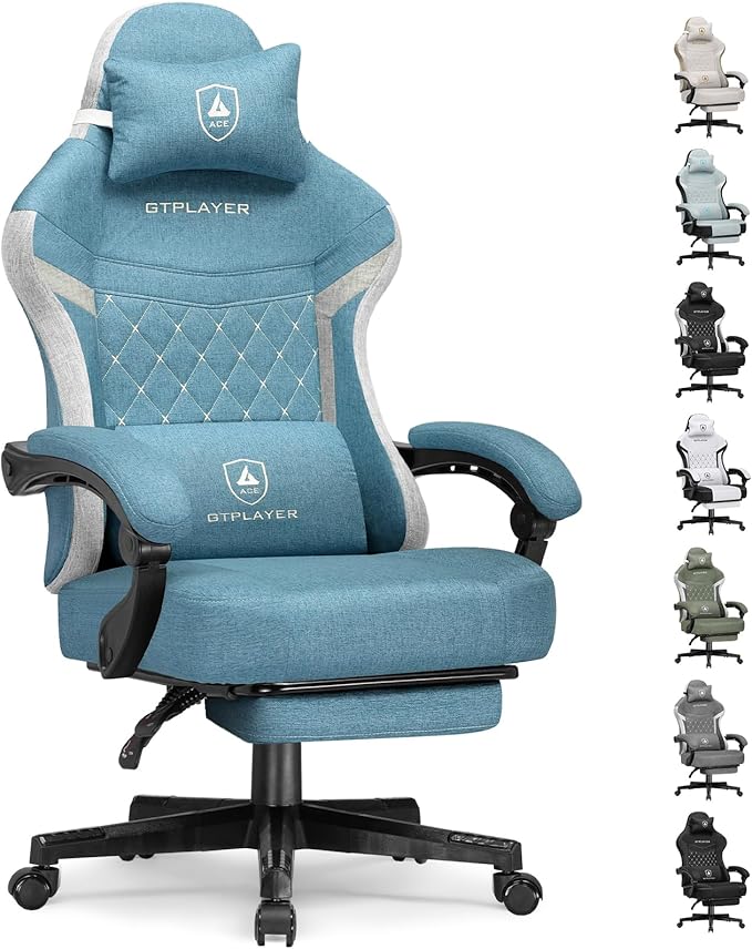 GTPLAYER Gaming Chair Fabric Computer Office Chair with Pocket Spring Cushion Ergonomic Office and Gaming Video Gaming Chair with Linkage Armrests High Back Desk Chair with Adjustable Recliner