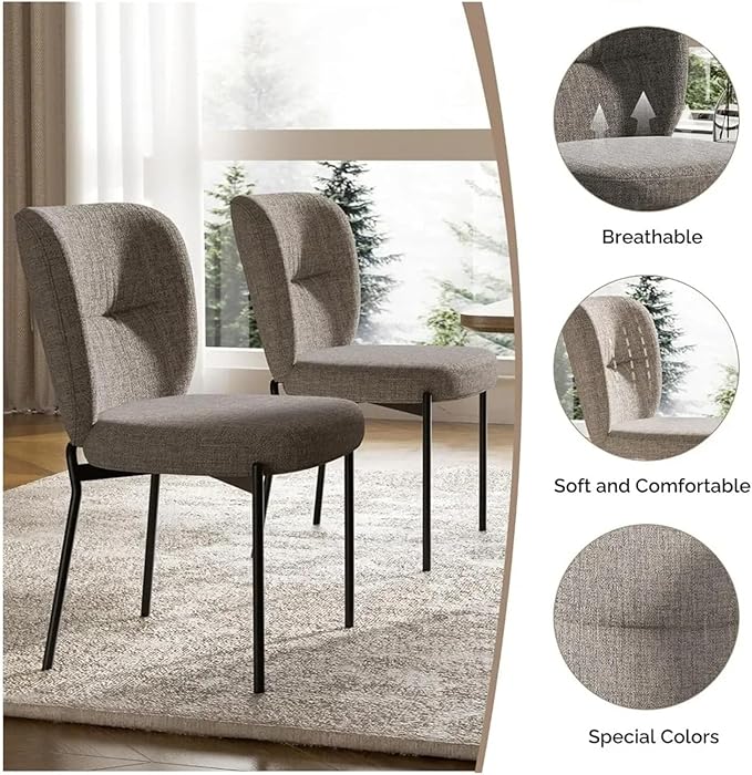Adjustable Office Computer Chair with Armrest 2pcs Dining Chairs with Linen Cushion Metal Legs for Living Room Kitchen(Deep Gray)
