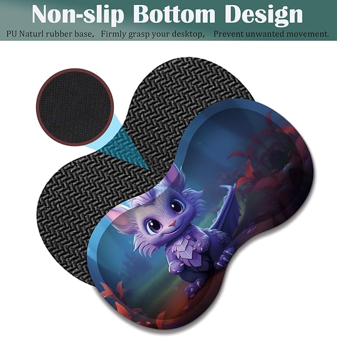 Large Game Mouse Pad + Wrist Support Pad + Coffee Coaster Desk Pad with Sewn Edges Anti-Slip Set pad Suitable for Office Work and Home - Purple Dragon