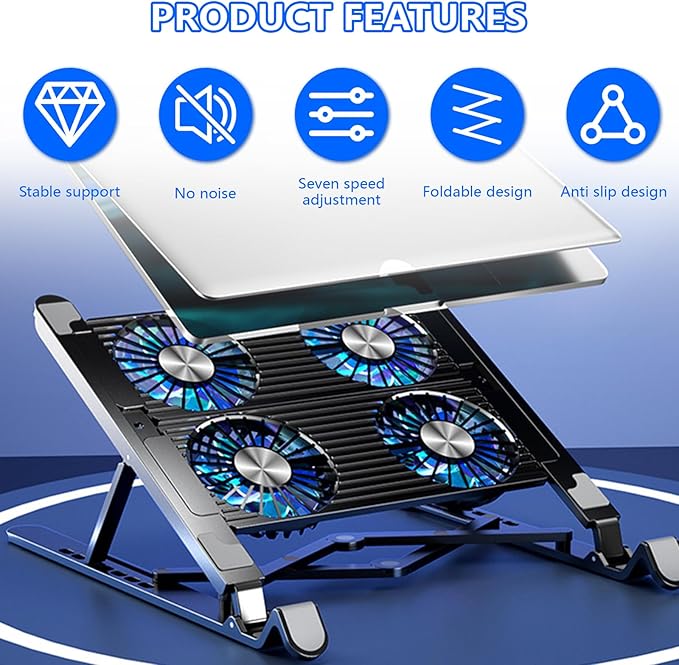 Laptop Cooling Pad LED Gaming Laptop Coolers Quiet Cooling Fan Folding Bracket for Laptop Height Stand