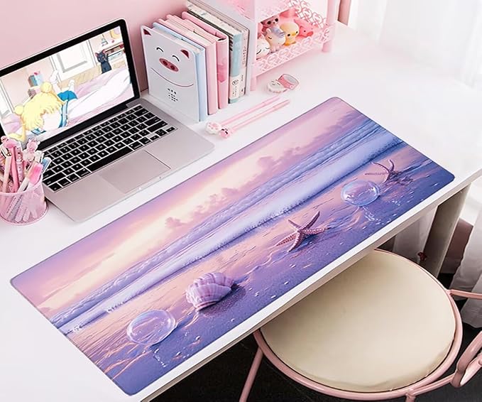 Large Mouse Pad Coastal Desk Mat Pink Office Gaming Mouse Pad with Stitched Edges 40x20in Extended Mousepad with Non-Slip Waterproof Rubber Base for PC Laptop Desk Home Office Accessories a-6722