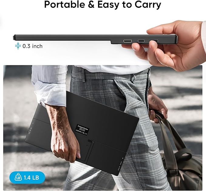 Travel Portable Monitor with Sleeve Bag 15.6 FHD 1080P Portable Screen for Laptop with Kickstand USB-C HDMI Second External Monitor Screen Extender for Laptop Mac Phone PS4/5 Xbox Switch - Black
