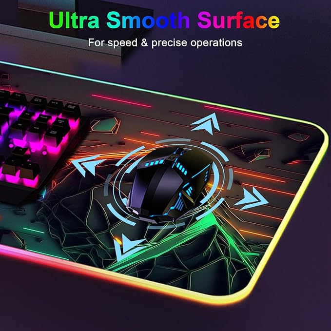 RGB Mouse Pad Gaming Mousepad Large Desk Pad with LED Light 13 Light Modes Touch Control Extended Soft Computer Keyboard Mat Pad with Non-Slip Rubber Base Desk Mat for Office &amp Home(31.5X11.8)