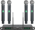 Phenyx Pro Wireless Microphone System 4-Channel UHF Wireless Mic Fixed Frequency Metal Cordless Mic with 4 Handheld Dynamic Microphones 260ft Range Mics for Singing Church(PTU-5000-4H)