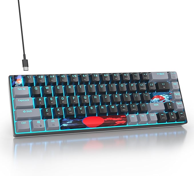 surmen 60% Wired Mechanical Gaming Keyboard 68 Keys Backlit Ultra-Compact Mini Office Keyboard with Red Switch for PC/Mac Gamer Typist (68 Dark)