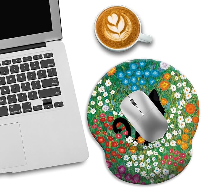 Anime Black Cat Ergonomic Mouse Pad with Wrist Rest Green Desk Mat Pad Keyboard Mouse Pad for Desktop Computer Laptop Work Home Cute Office Desk Accessories