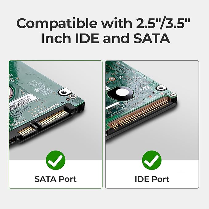 Unitek USB C to IDE and SATA Converter External Hard Drive Adapter Kit for Universal 2.5/3.5 HDD/SSD Hard Drive Disk One Touch Backup Function Included 12V/2A Power Adapter
