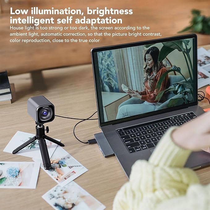 Yunir 4K 12MP Webcam USB Auto Light Correction Computer Camera with 1/4 Inch Threaded Hole for Online Teaching and Video Conferencing