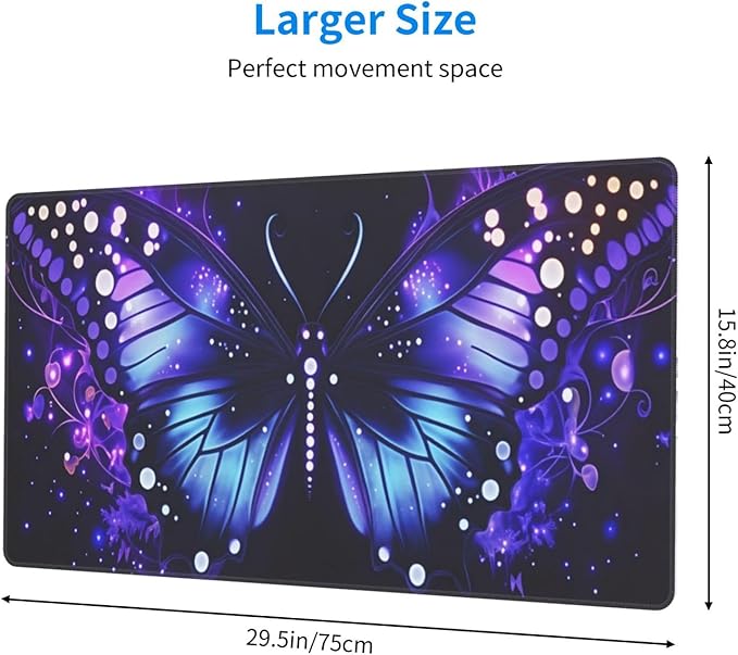 Purple Butterfly Desk Cover MatExtended Large Mouse PadComputer Laptop Mat Desk Decor for Office Game Home 30x16 Inch