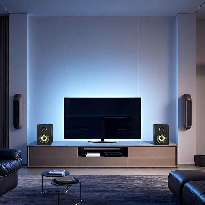 Sanyun SW206 4” HiFi Bookshelf Speakers with Studio Mode 80W Active Bluetooth 5.4/Optical/Coaxial/TRS/Aux/24bit DAC USB for Turntable TV PC Desktop MDF Cabinet Remote Control Black