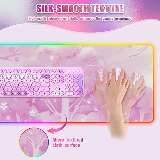 RGB Mouse Pad for Gaming I Large Mousepad with 14 Led Modes I Keyboard Pad Gaming Desk Mat I Non-Slip Rubber Base Mouse Mat I 900x400x4mm Waterproof Mousepad for Women Girl Gamer I Light Pink