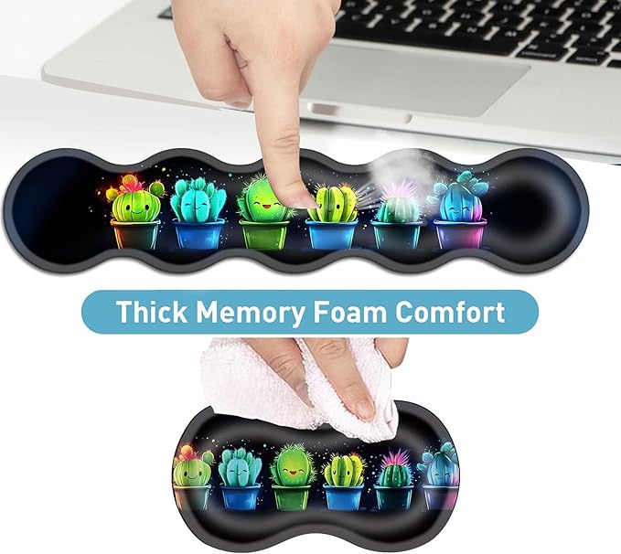 Keyboard Mouse Pad Set Extended Gaming Mouse Pad+Ergonomics Keyboard Wrist Rest Support Memory Foam Easy Typing Pain Relief 4Pcs XL Ultra Thick Desk MatColorful Cactus Art