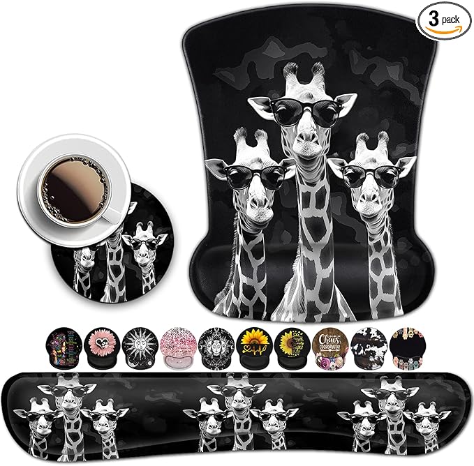Rectangular Mouse Pad Wrist Protector-Printed with Cool Giraffes Ergonomically Non-Slip Rubber Comfortable Computer Keyboard Wrist Rest Desktop Decoration Office Accessories Computer Mouse Desk Pad