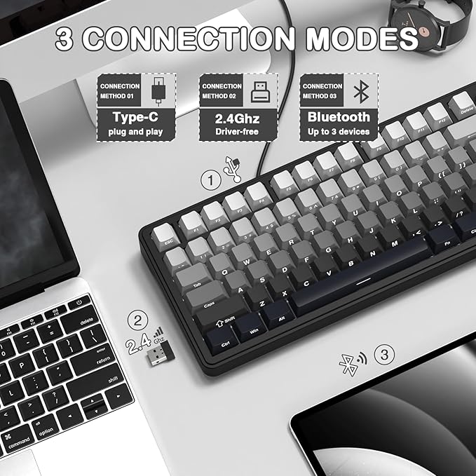 ATTACK SHARK X85 Wireless Mechanical Gaming Keyboard with Knob Hot Swappable BT/2.4GHz/USB-C Side Print PBT Keycaps 75% Gasket Keyboard RGB Coiled Cable Linear White Jade Switch for PC/MAC/Win